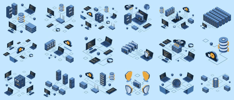 Isometric illustration of data systems vector