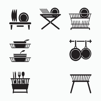 Solid Dish Rack Icons for Kitchen Organization vector