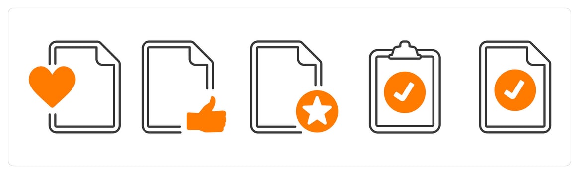 A set of 5 mix icons as favorite, approved, star in orange color vector
