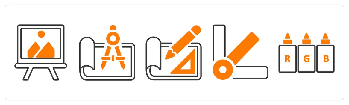 A set of 5 mix icons as painting, draw, layout design in orange color vector