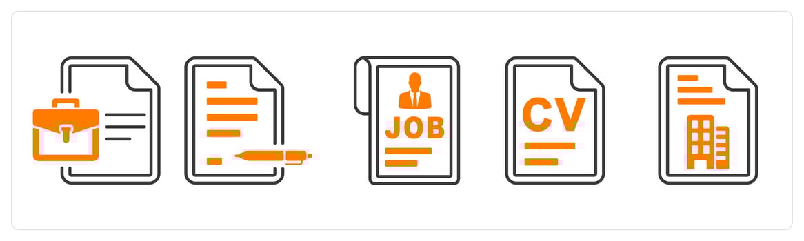 A set of 5 mix icons as business document, agreement, job profile in orange color vector