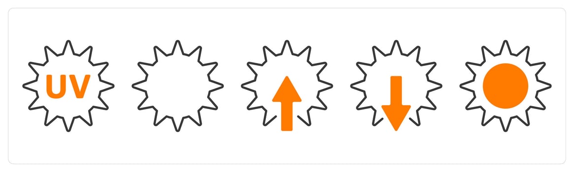 A set of 5 mix icons as uv rays, sun, sunrise in orange color vector