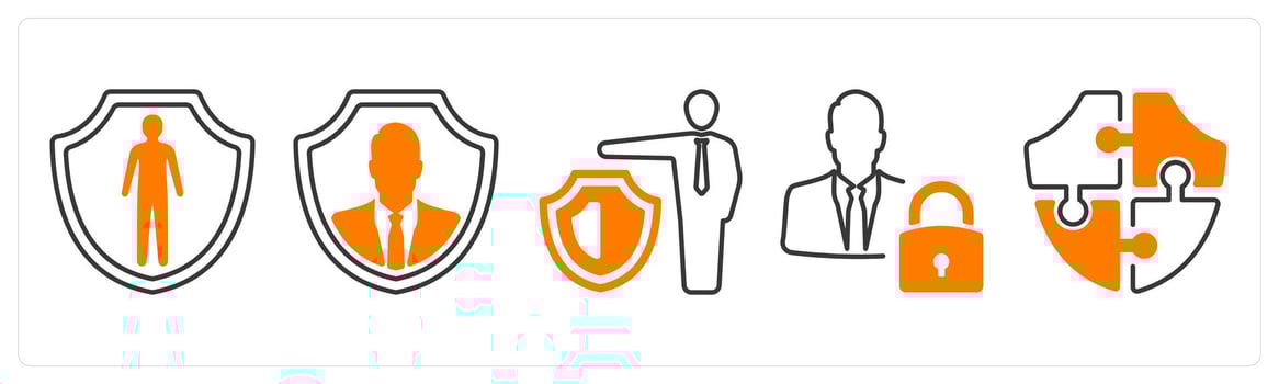 A set of 5 mix icons as security, security administrator, strategy in orange color vector