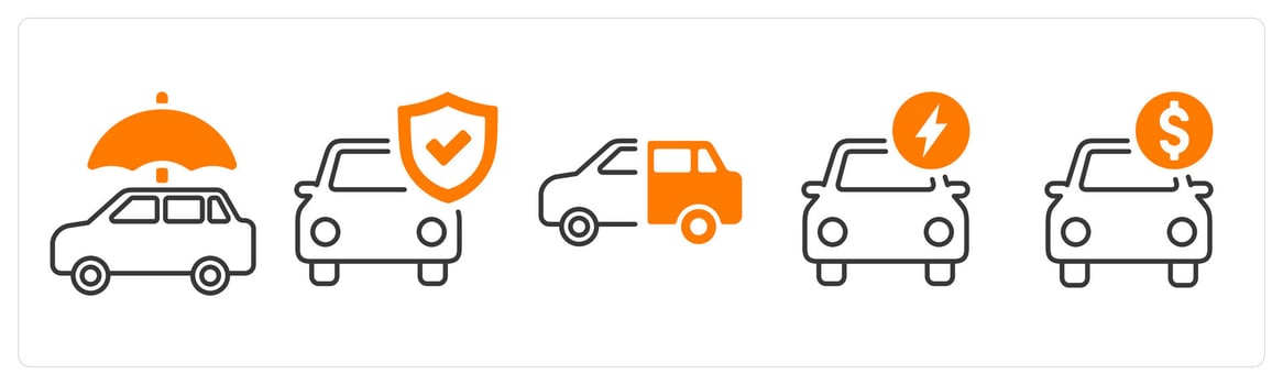 A set of 5 mix icons as car insurance, car protection, vehicle insurance in orange color vector