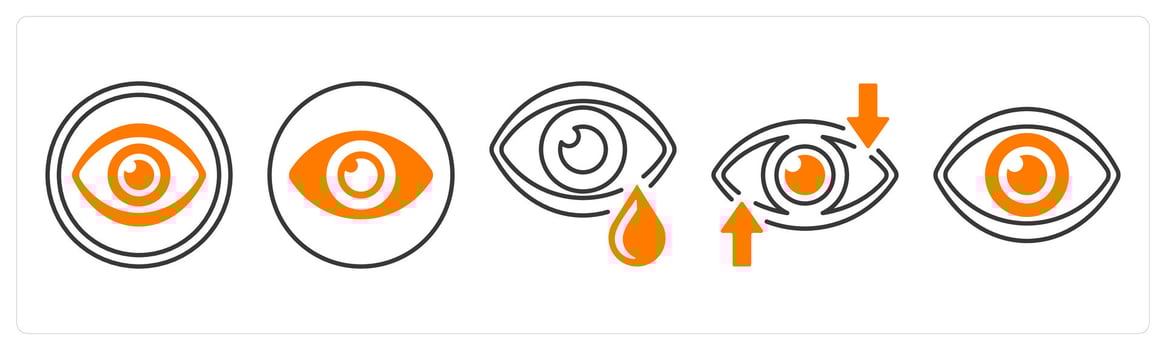 A set of 5 mix icons as vision, tears, look in orange color vector