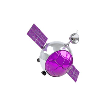 Futuristic Satellite With Purple Solar Panels. Advanced Space Technology And Communication Isolated On Transparent Background png