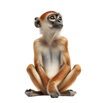 A young monkey sits peacefully with eyes closed isolated on transparent background png