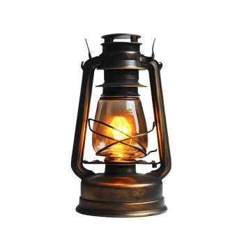 Vintage oil lantern with a glowing flame isolated on transparent background png