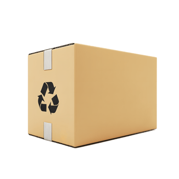 Brown cardboard shipping box with recycling symbol isolated on transparent background png