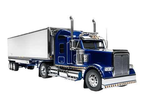 Shiny blue semi truck with white trailer isolated on transparent background png