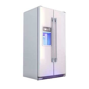 Modern white side by side refrigerator with water dispenser and ice maker isolated on transparent background png