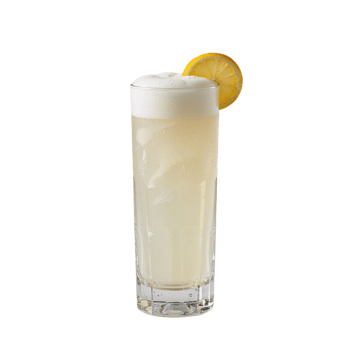 Effervescent gin fizz cocktail with lemon garnish on an isolated setting png
