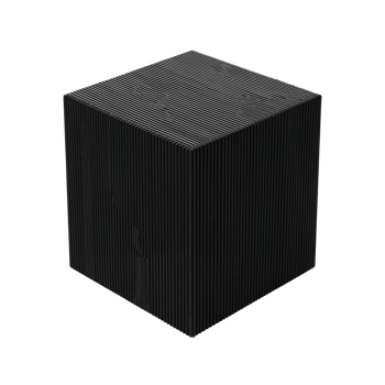Monochromatic minimalist cube form with parallel linear texture floating on transparent space png