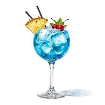 Refreshing blue cocktail with pineapple and cherries on an isolated background png