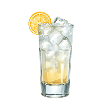 Refreshing tall glass filled with ice cubes, a splash of citrus with a lemon slice accenting it png
