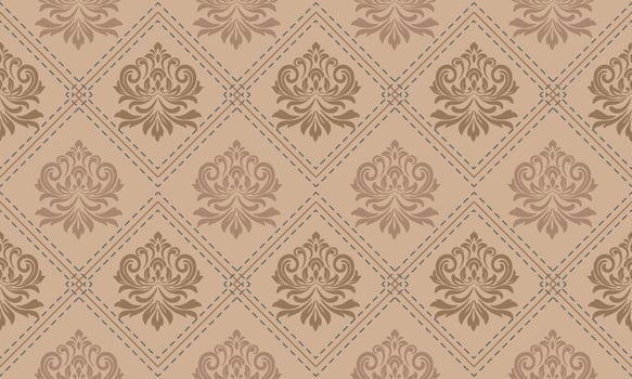 Beige Diamond Damask Pattern Ornamental Floral Seamless Design vector