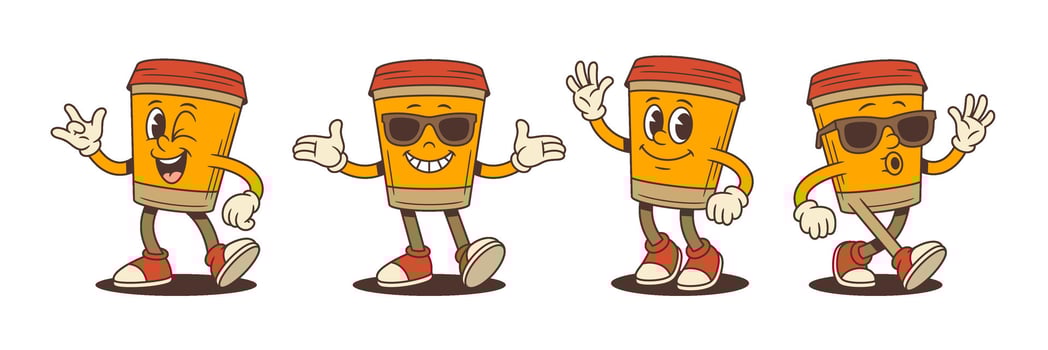 Cartoon coffee cups with happy expressions vector