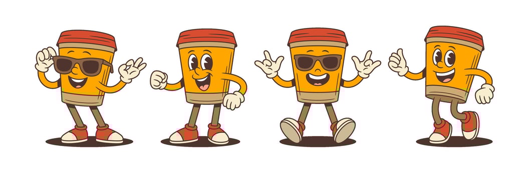 Cartoon coffee cups with sunglasses and smiles vector