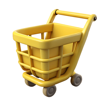 3D Yellow Grocery Cart Icon in Plastic Style with Handle and Wheels for Supermarket and Retail Designs png