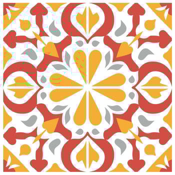 Colorful geometric pattern features vibrant yellow, red, and gray shapes on a white background vector
