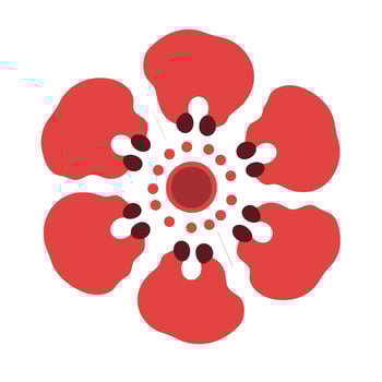 Bright red flower design featuring smooth, rounded petals and a central circle vector