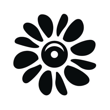 Stylized black flower design showcasing simple curved petals and a central circle vector