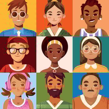 Nine diverse cartoon character portraits vector