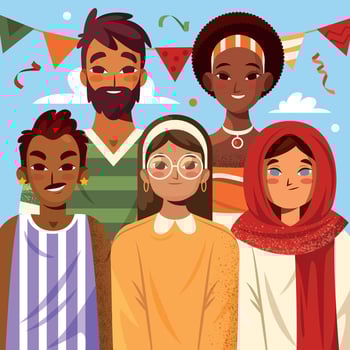 Diverse group of friends celebrating together vector