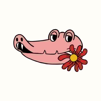 crocodile biting flower cute cartoon character illustration vector