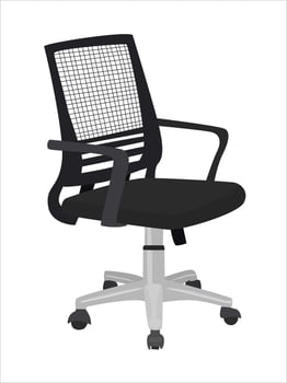 Black office chair or desk chair . Adjustable office chair with wheels clipart in flat cartoon style, isolated on white. Furniture for office or house. vector
