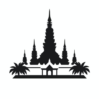 Temple silhouette with palms, white background vector