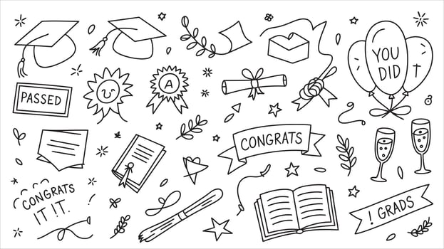 Hand Drawn Graduation Celebration Art with Congrats Theme vector