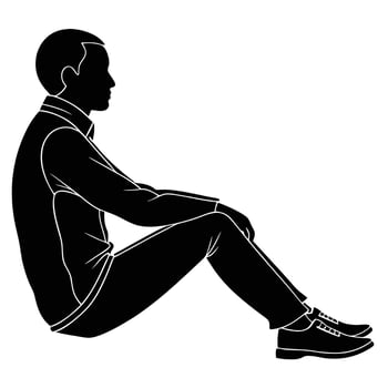 Casual Sitting Man Silhouette in Black vector