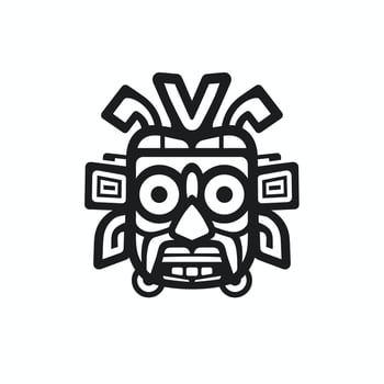 Intricate tribal mask design in black and white vector