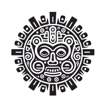 Ancient tribal mask emblem with intricate designs vector