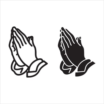 Praying hands symbol in black and white vector