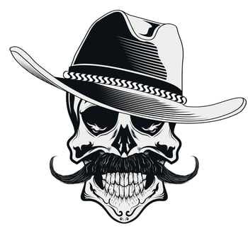 Skull in vintage black and white with hat vector