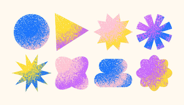 Colorful geometric shapes in various patterns vector
