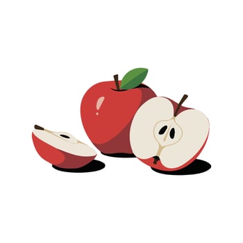 Red Apple Set, Whole and Sliced Apple Illustration vector