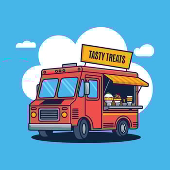 Red Dessert Food Truck Cartoon, Tasty Treats Logo vector