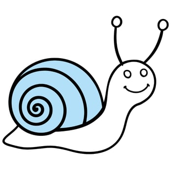 Cute cartoon snail with a light blue shell and a happy face vector