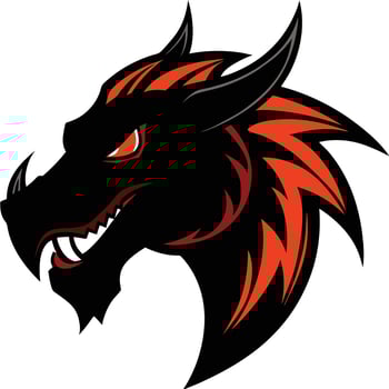Fierce black and orange dragon head logo design vector