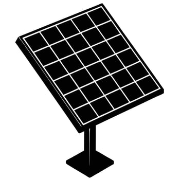 Black and white illustration of a single solar panel on a stand vector