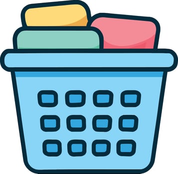 Laundry day essential with colorful clean folded clothes in a vibrant blue basket, perfect for home decor or cleaning product visuals vector