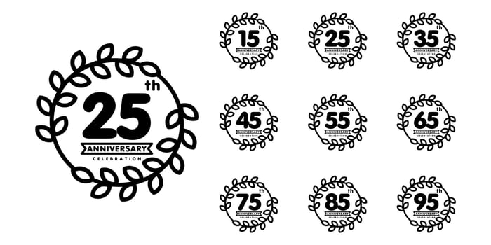 Set of anniversary celebration logo isolated with laurel wreath and ribbon on white background vector