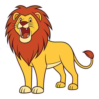 Roaring lion cartoo on white background vector
