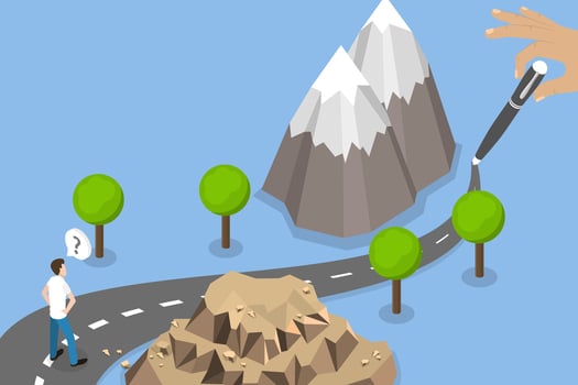 Illustration of a man on a winding road vector