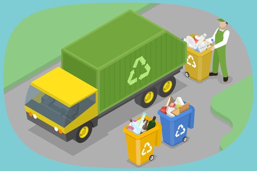 Recycling truck with waste collection vector