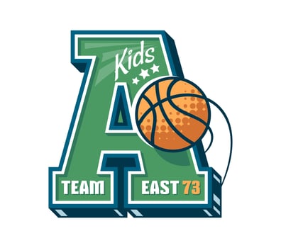 Varsity sport patch label, kids basketball team vector