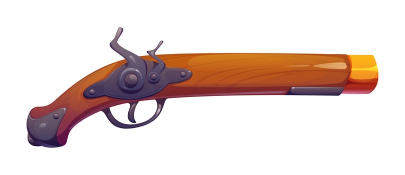 Cartoon pirate weapon, musket pistol ro rifle gun vector